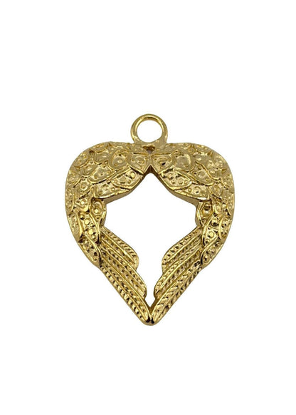 Angel Wing Heart Charm, Satin 18k Gold Plated - ST237