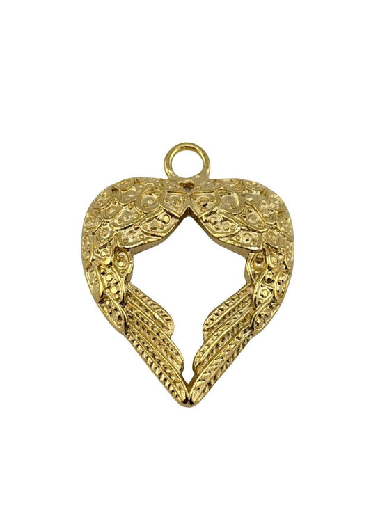 Angel Wing Heart Charm, Satin 18k Gold Plated - ST237