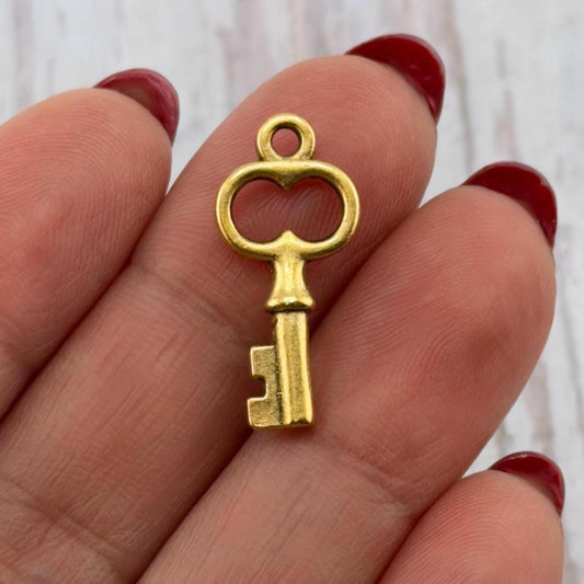 Small Key Charm, Antiqued 18k Gold Plated - AG646