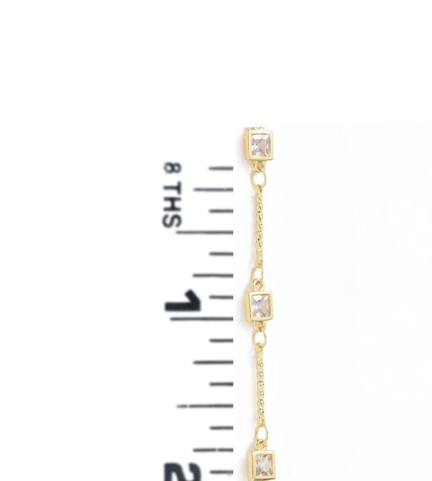Square Links Cubic Zirconia Chain, Shiny 18k Gold Plated