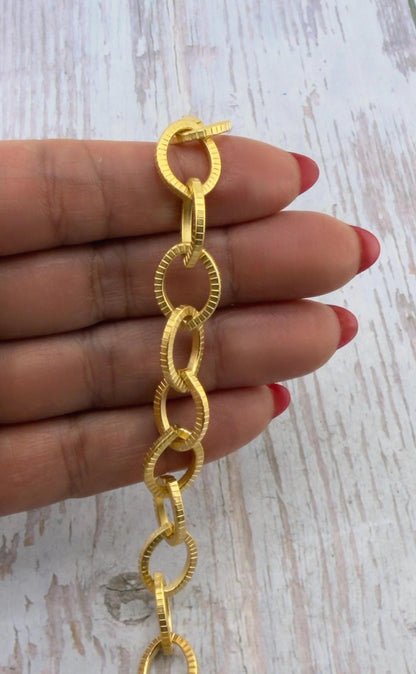 Chunky Large Textured Oval Cable Chain, Satin 18k Gold Plated - S061-CH
