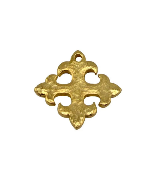 Breloque croix Fleury, plaqué or 18 carats satiné - ST208