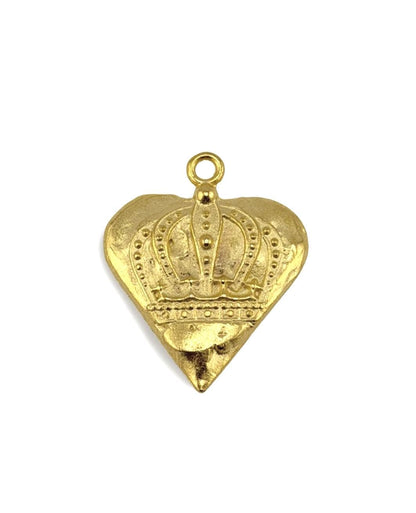 Pendentif Cœur et Couronne, Plaqué or 18 carats finition satinée - ST235