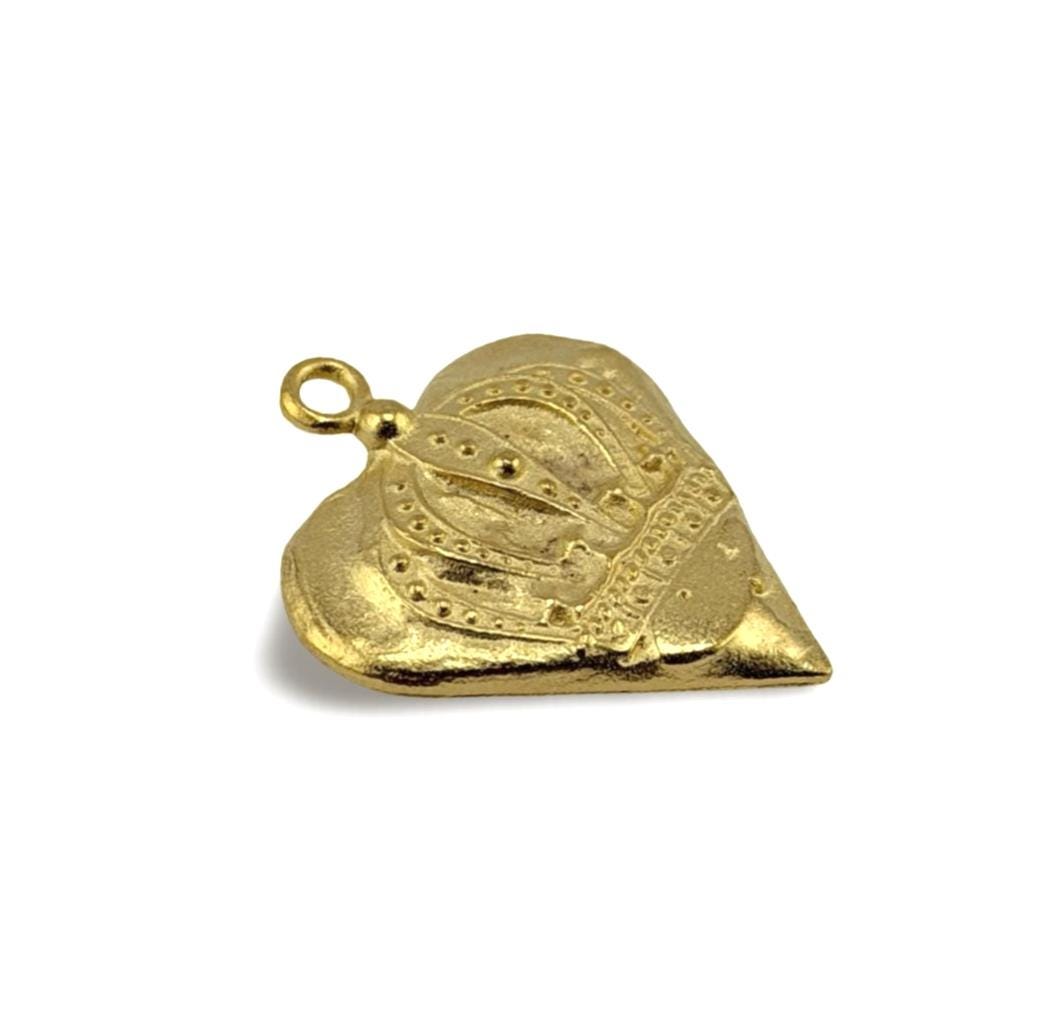 Pendentif Cœur et Couronne, Plaqué or 18 carats finition satinée - ST235