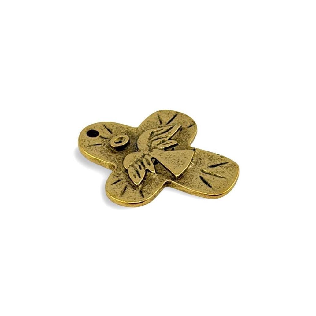 Distressed Angel Cross Charm, Antiqued 18k Gold Plated - AG076