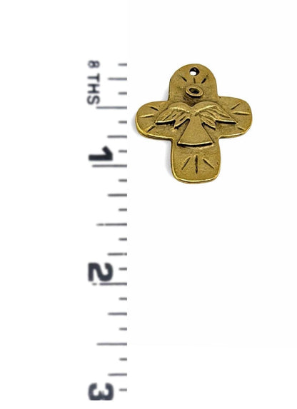 Distressed Angel Cross Charm, Antiqued 18k Gold Plated - AG076