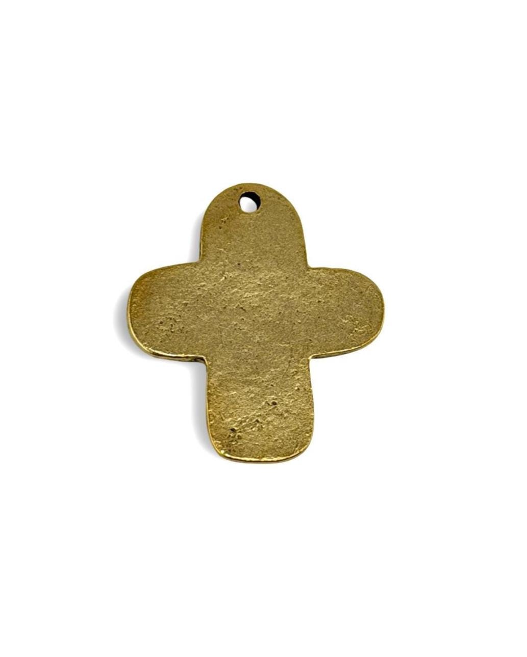 Distressed Angel Cross Charm, Antiqued 18k Gold Plated - AG076