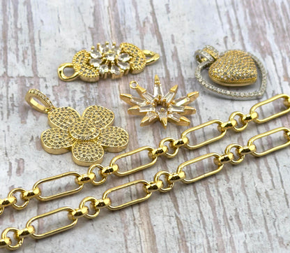 Large Irregular Link Chain, Shiny 18k Gold Plated