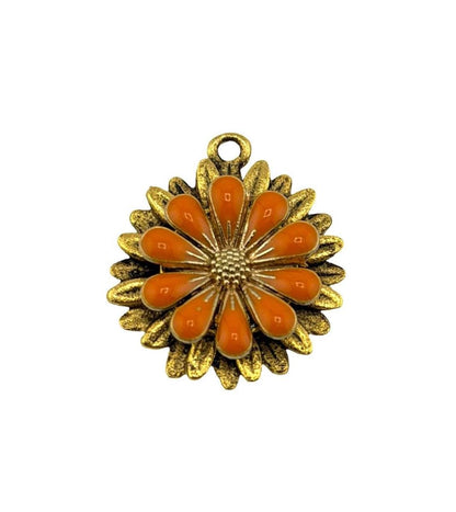 Sunset Orange Flower Charm, Antiqued 18k Gold Plated - AG576