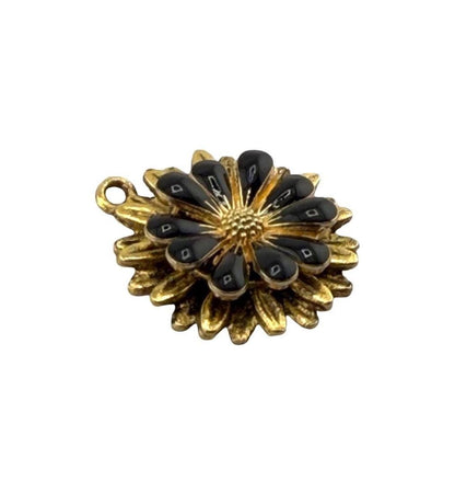 Ink Black Flower Charm, Antiqued 18k Gold Plated - AG571