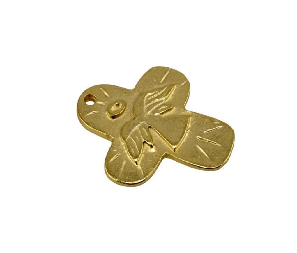 Distressed Cross Angel Charm, Satin 18k Gold Plated - ST256