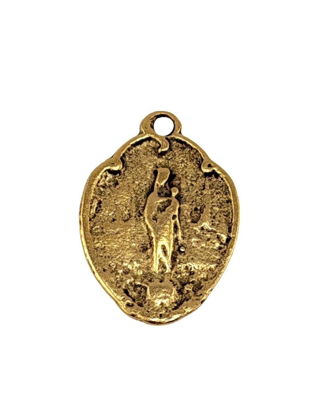Petit Médaillon Vierge Marie, Plaqué Or 18 carats Vieilli - AG073