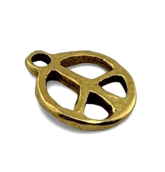 Hammered Peace Sign Charm, Antiqued 18k Gold Plated - AG130