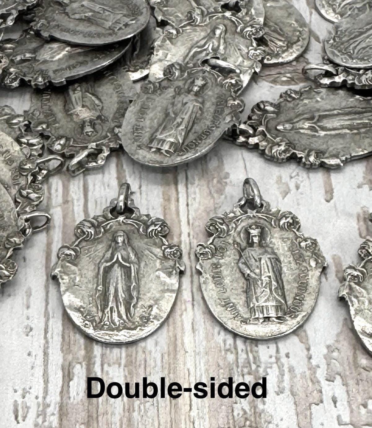 Double-Sided Mary Christian Medal, Antiqued Pewter - PT386