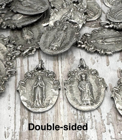 Double-Sided Mary Christian Medal, Antiqued Pewter - PT386