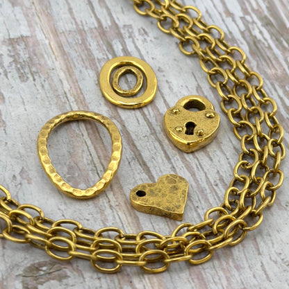 Mini Pendentif Cœur Martelé, Plaqué Or 18 carats vieilli - AG694