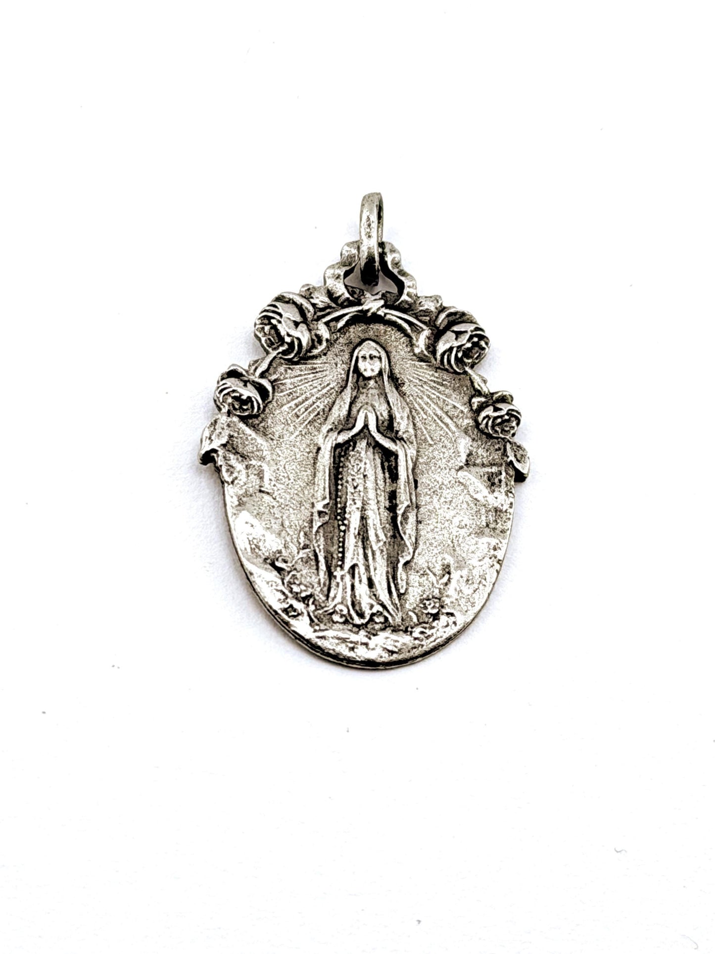 Double-Sided Mary Christian Medal, Antiqued Pewter - PT386