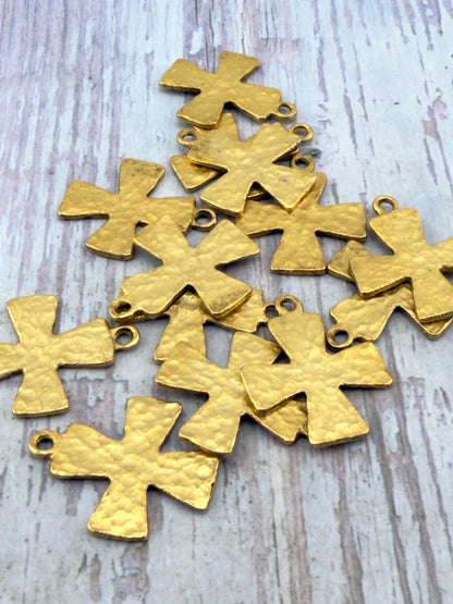 Large Textured Cross Pendant, Antiqued 18k Gold Plated - AG668
