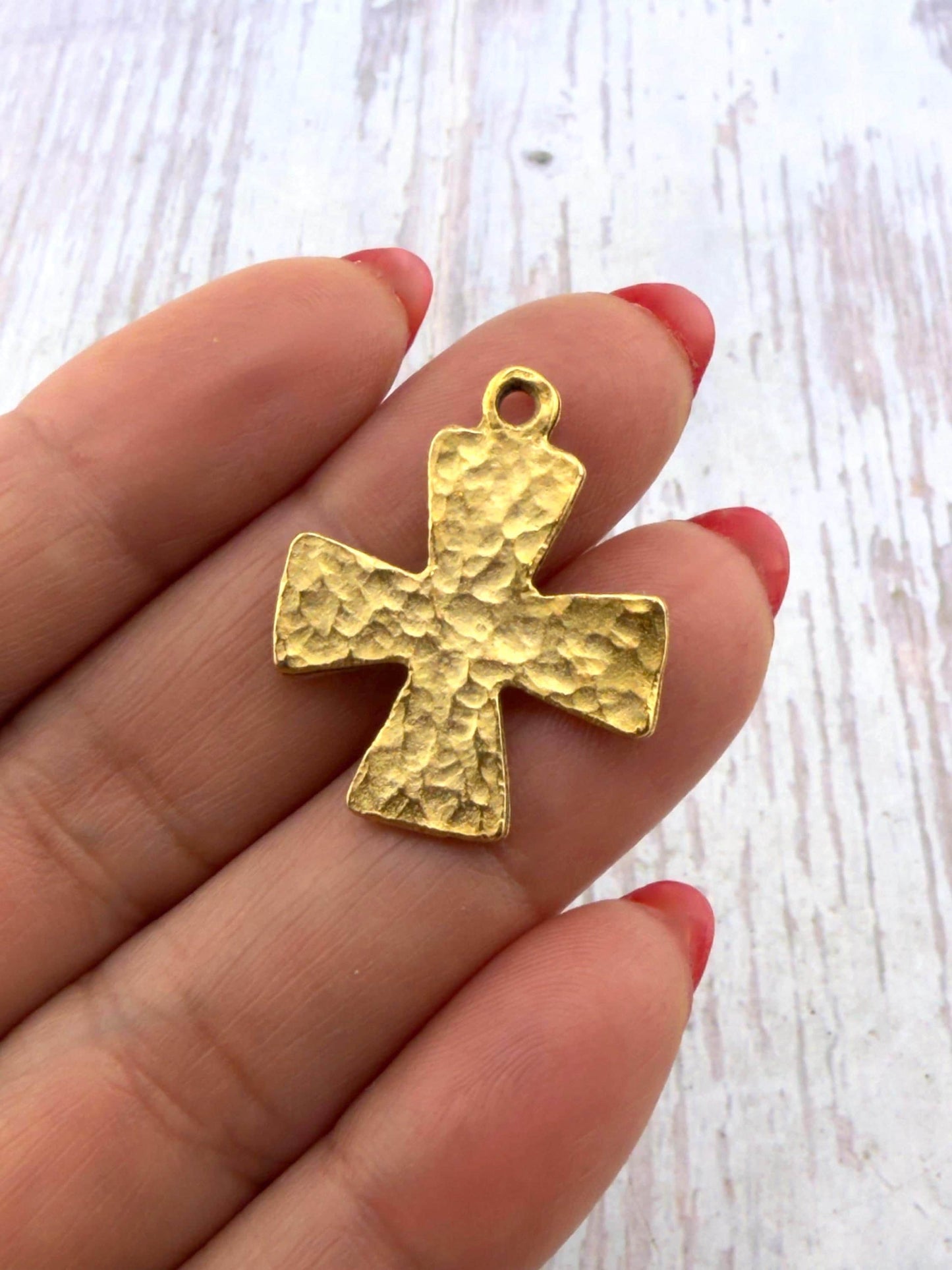 Large Textured Cross Pendant, Antiqued 18k Gold Plated - AG668