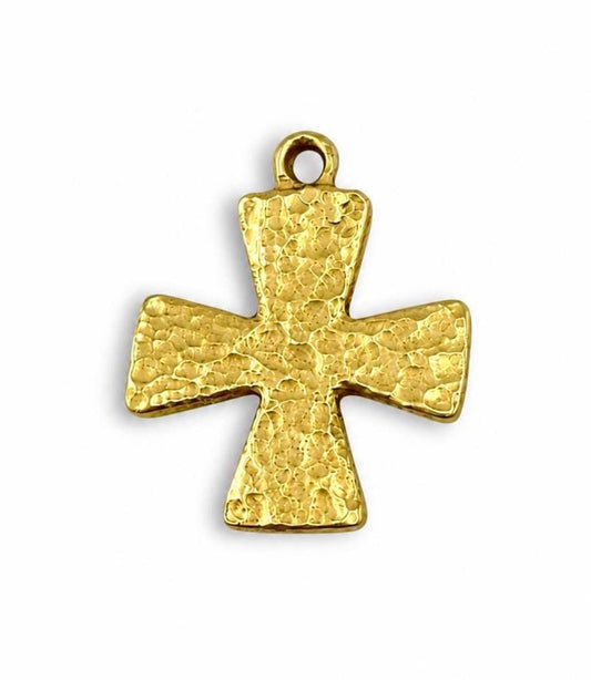 Large Textured Cross Pendant, Antiqued 18k Gold Plated - AG668