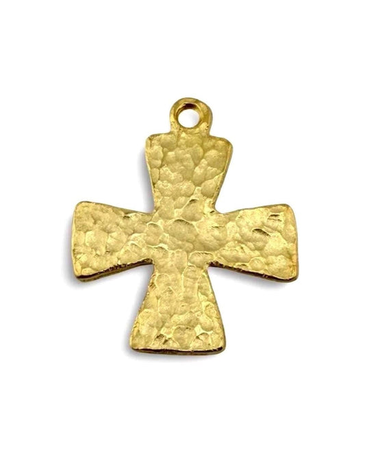 Large Textured Cross Pendant, Satin 18k Gold Plated - ST667