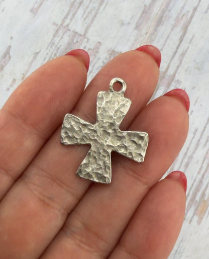 Large Textured Cross Pendant, Antiqued Pewter - PT692