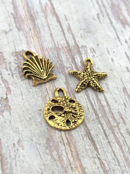 Small Starfish Charm, Antiqued Gold Plated - AG700