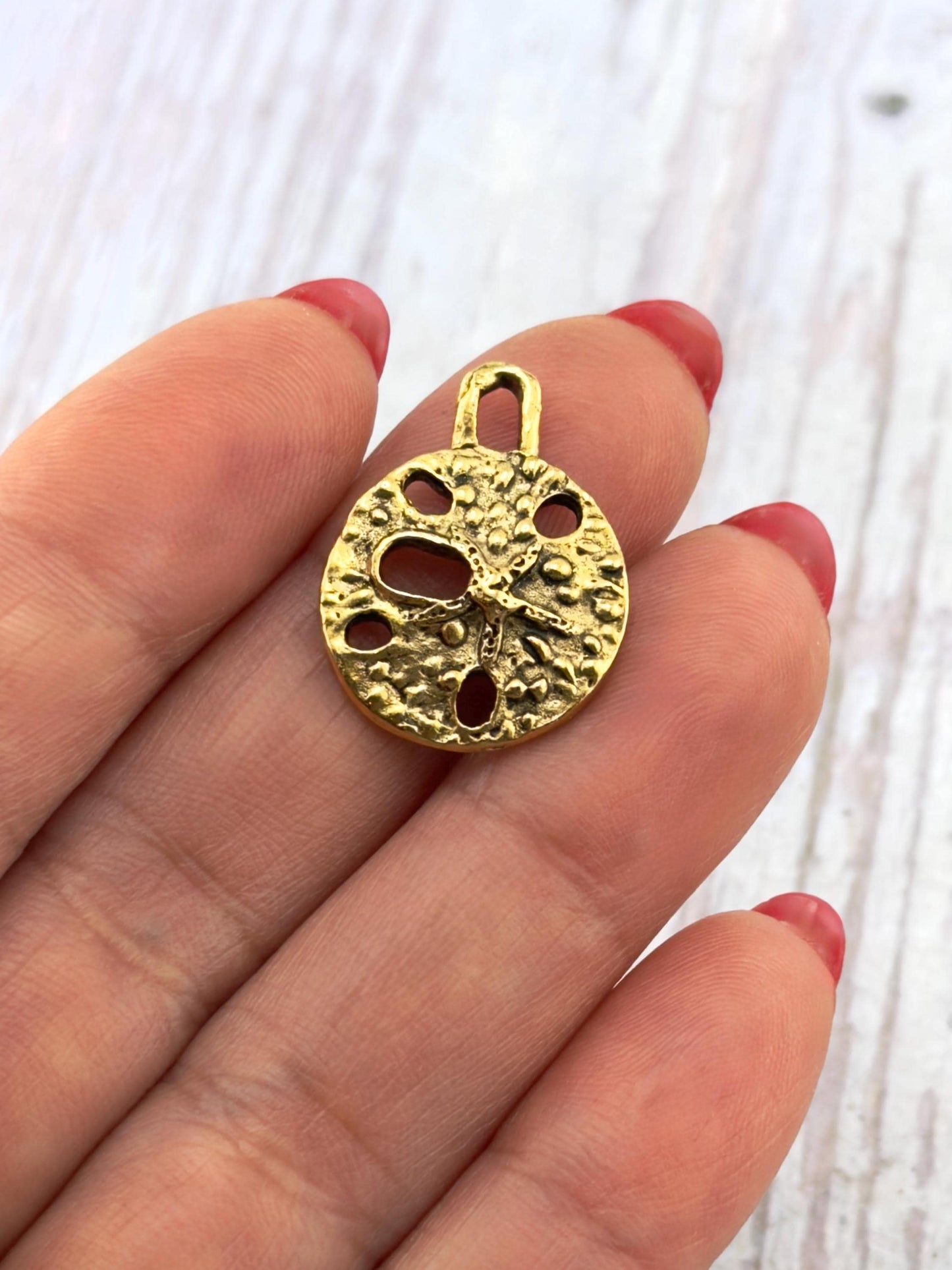 Sand Dollar Charm, Antiqued 18k Gold Plated - AG697