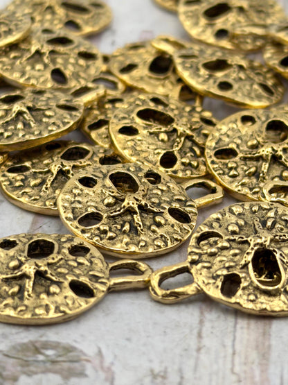 Sand Dollar Charm, Antiqued 18k Gold Plated - AG697