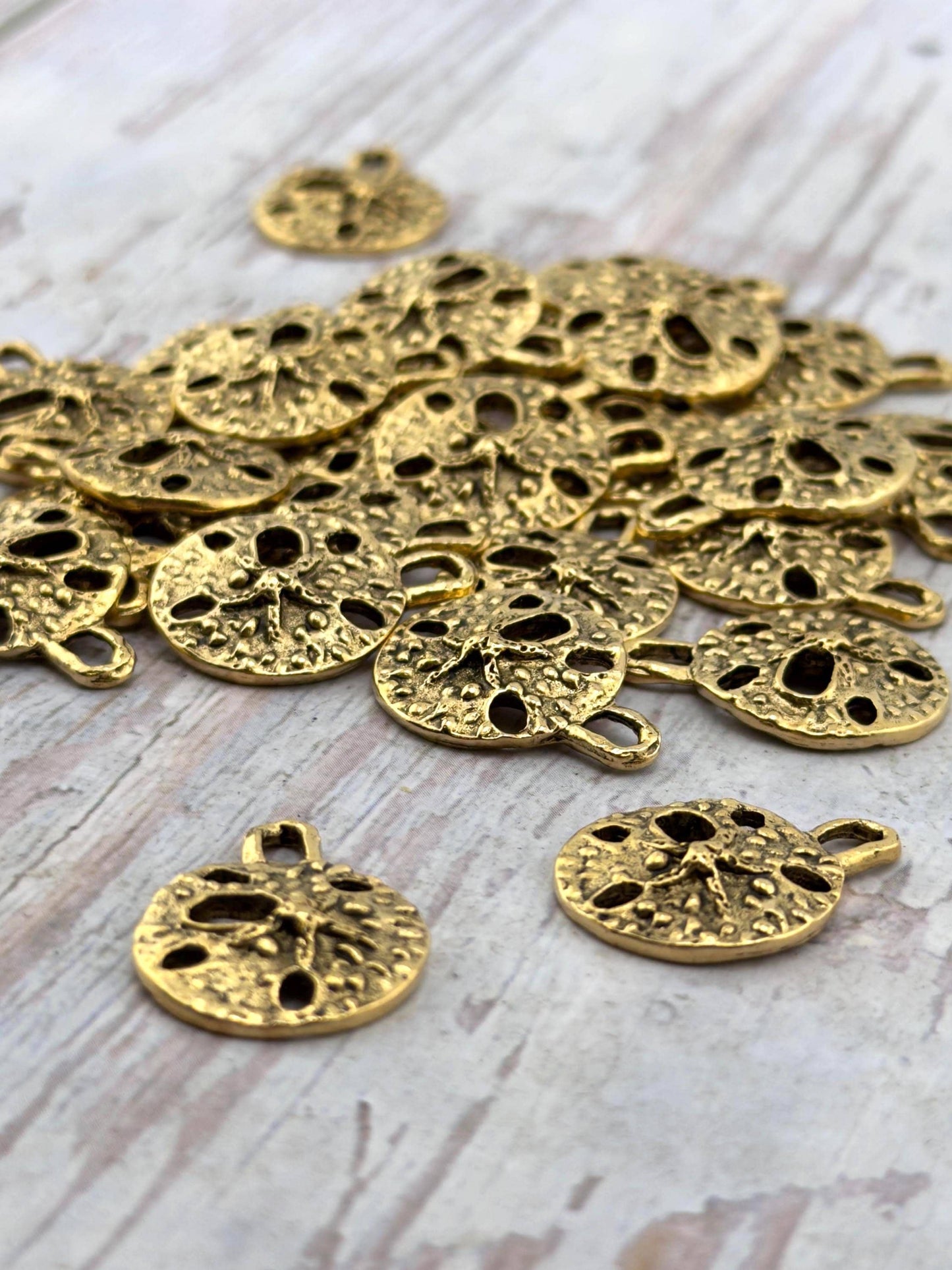 Sand Dollar Charm, Antiqued 18k Gold Plated - AG697