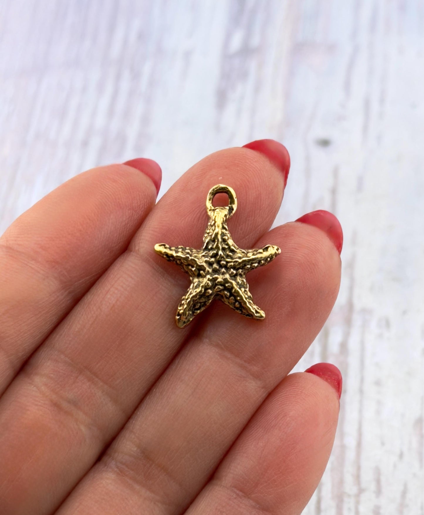 Small Starfish Charm, Antiqued Gold Plated - AG700