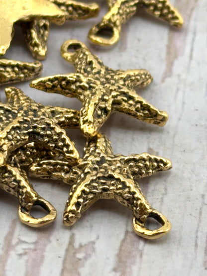 Small Starfish Charm, Antiqued Gold Plated - AG700