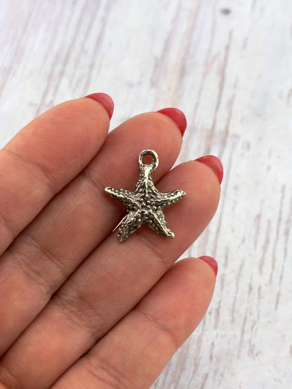 Small Starfish Charm, Antiqued Pewter - PT702