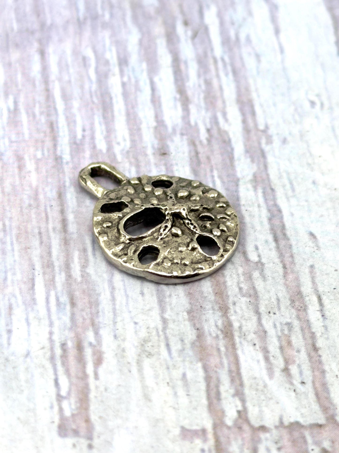 Sand Dollar Charm, Antiqued Pewter, Beachy Pendants,DIY Jewelry Making Supplies, Small Charms, Silver Findings, Boho Seashell,  PT699