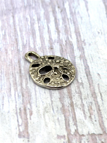 Sand Dollar Charm, Antiqued Pewter, Beachy Pendants,DIY Jewelry Making Supplies, Small Charms, Silver Findings, Boho Seashell,  PT699
