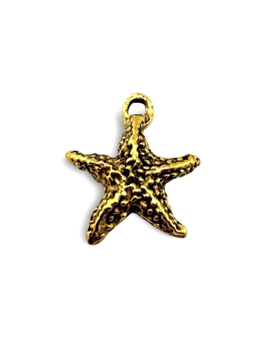 Small Starfish Charm, Antiqued Gold Plated - AG700