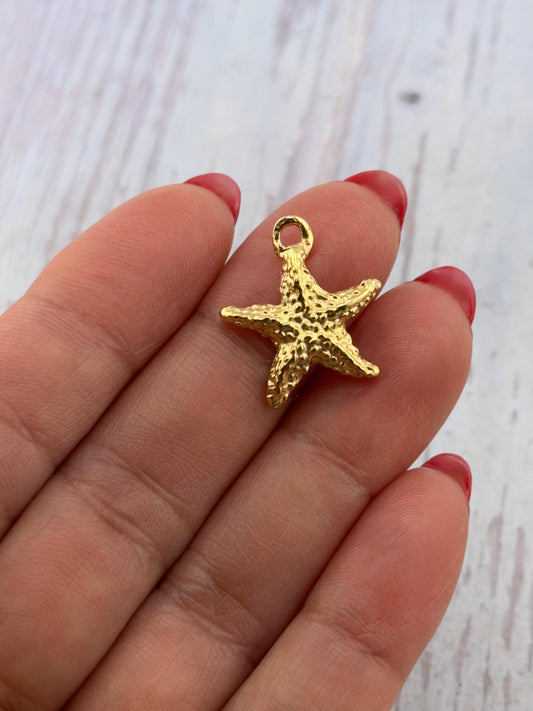 Small Starfish Charm, Satin Gold Plated - ST701