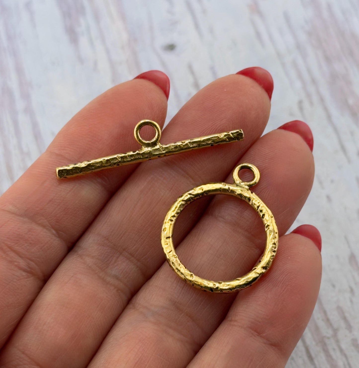 Large Textured Toggle Clasp, Antiqued 18k Gold Plated - AG710