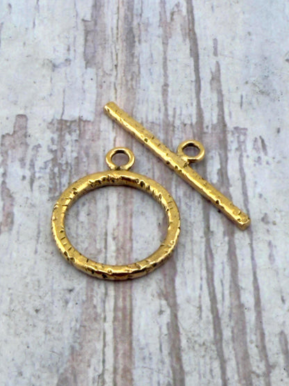 Large Textured Toggle Clasp, Antiqued 18k Gold Plated - AG710
