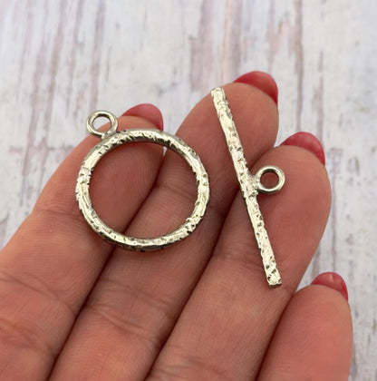 Large Textured Toggle Clasp, Antiqued Pewter - PT712