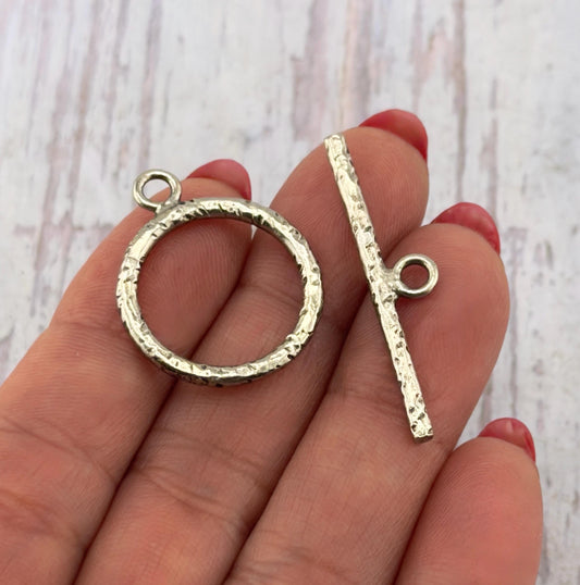 Large Textured Toggle Clasp, Antiqued Pewter - PT712