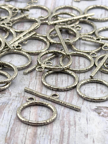 Large Textured Toggle Clasp, Antiqued Pewter - PT712