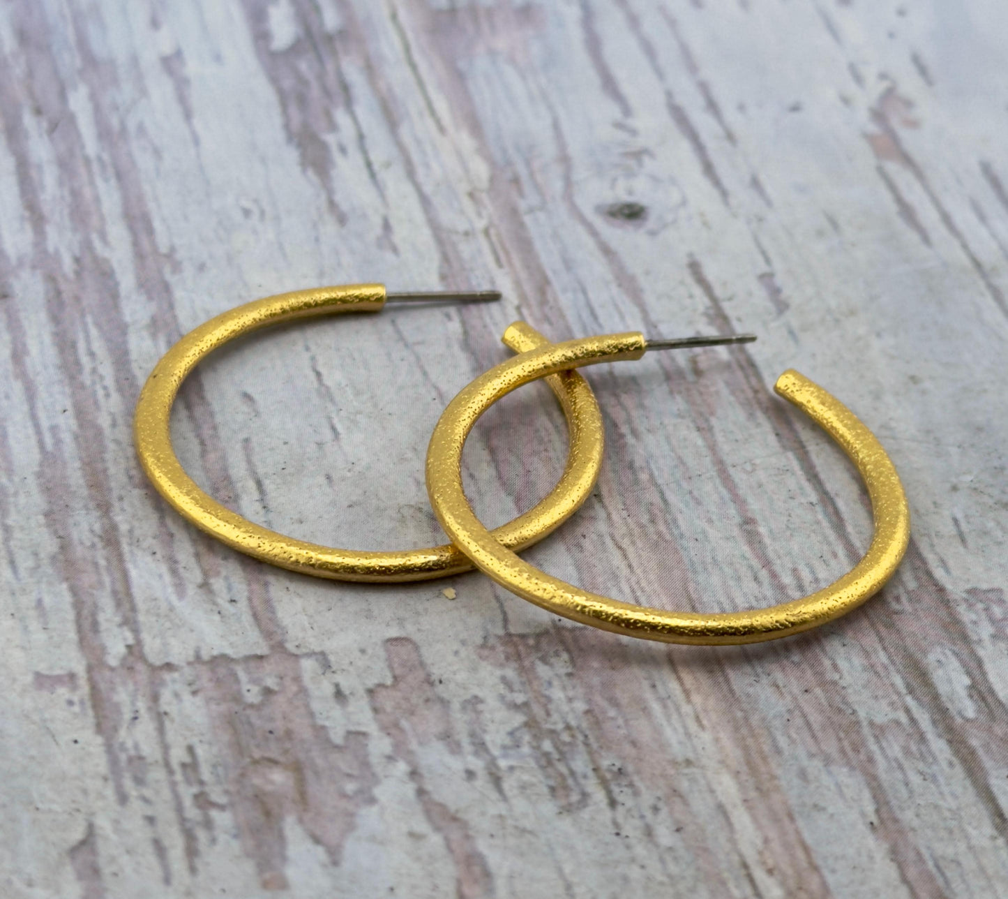 Half Hoop Earrings, Satin 18k Gold Plated - ST714