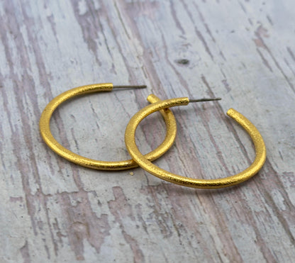 Half Hoop Earrings, Satin 18k Gold Plated - ST714
