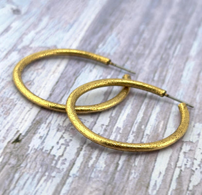 Half Hoop Earrings, Antiqued 18k Gold Plated - AG713