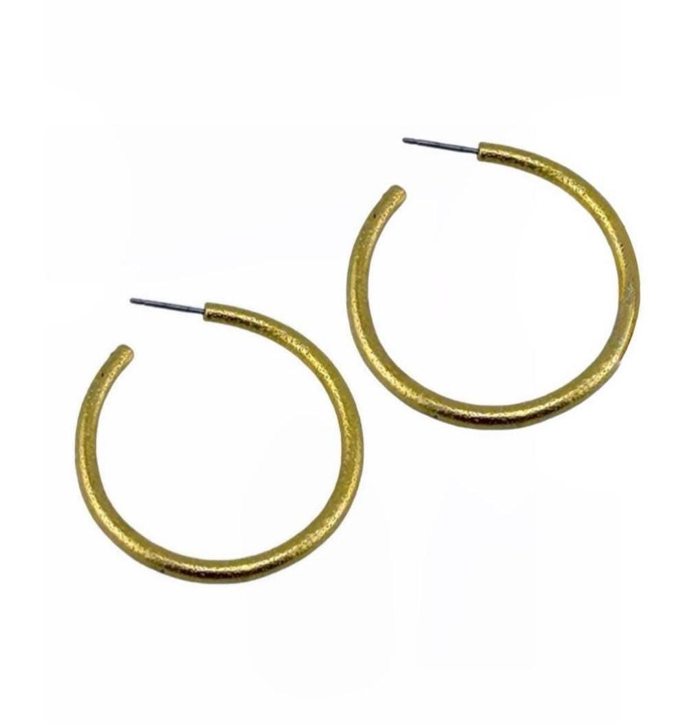 Half Hoop Earrings, Antiqued 18k Gold Plated - AG713