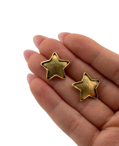 Star Post Earrings, Antiqued Gold Plated - AG725