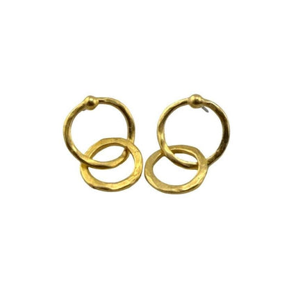 Dangling Interlocking Double Ring Earrings, Satin 18k Gold Plated - ST720