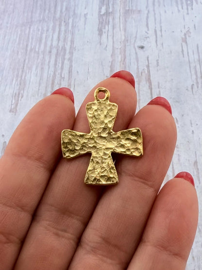 Large Textured Cross Pendant, Satin 18k Gold Plated - ST667