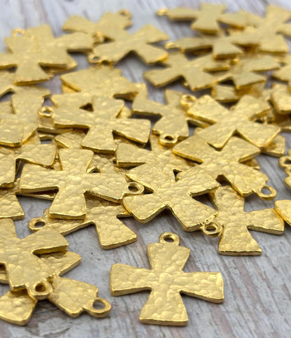 Large Textured Cross Pendant, Satin 18k Gold Plated - ST667